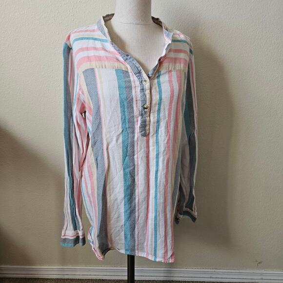 BKE eased Woven Striped Henley Large - Picture 1 of 7